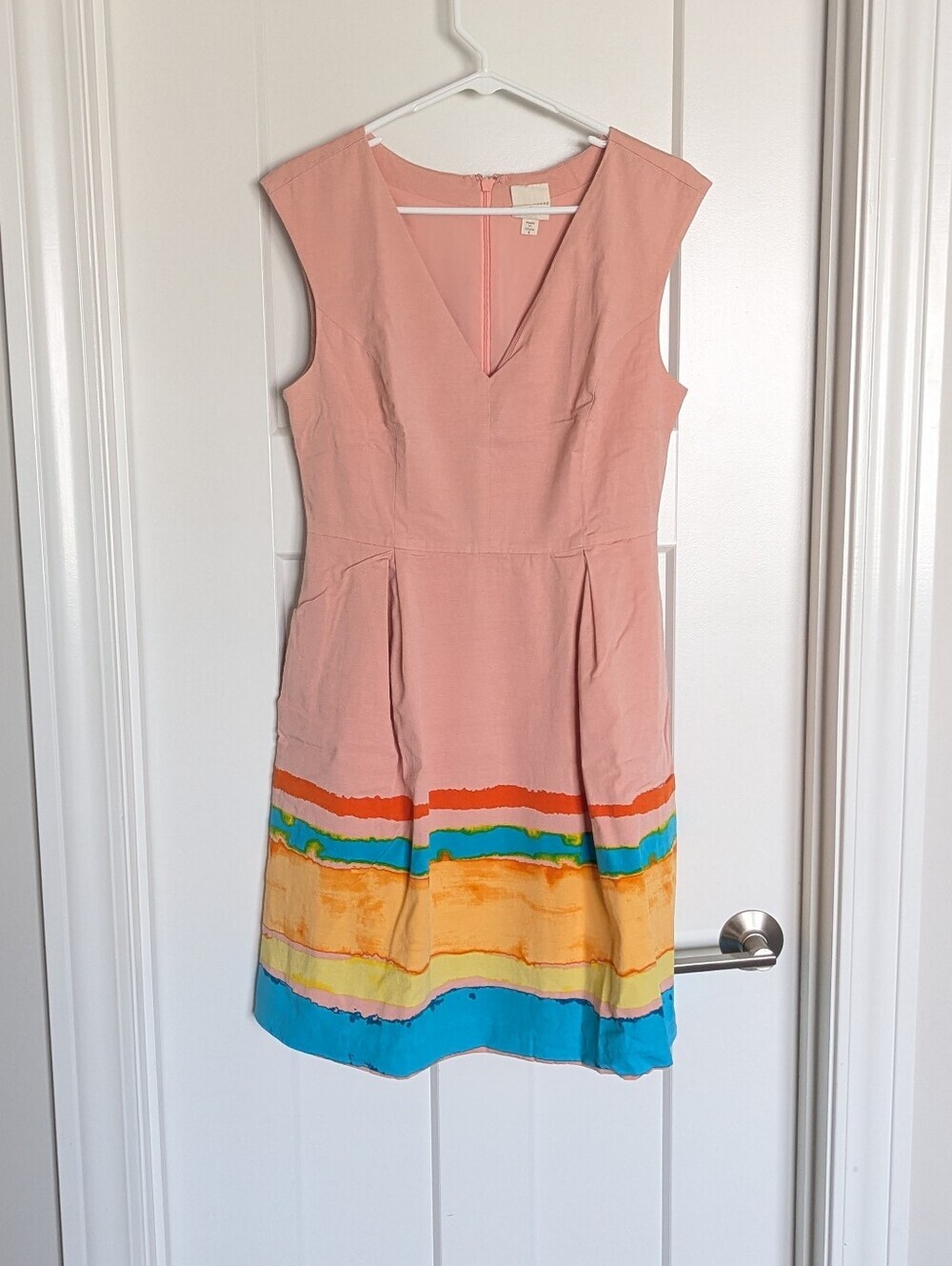 Tracey Reese x Anthropologie Coral Painterly Fit and Flare Dress sz 8